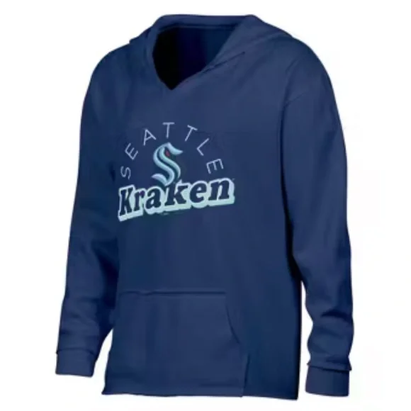 NHL Seattle Kraken Women’s Navy Blue Hoodie size Medium, trendy raw edge hem - Picture 1 of 9